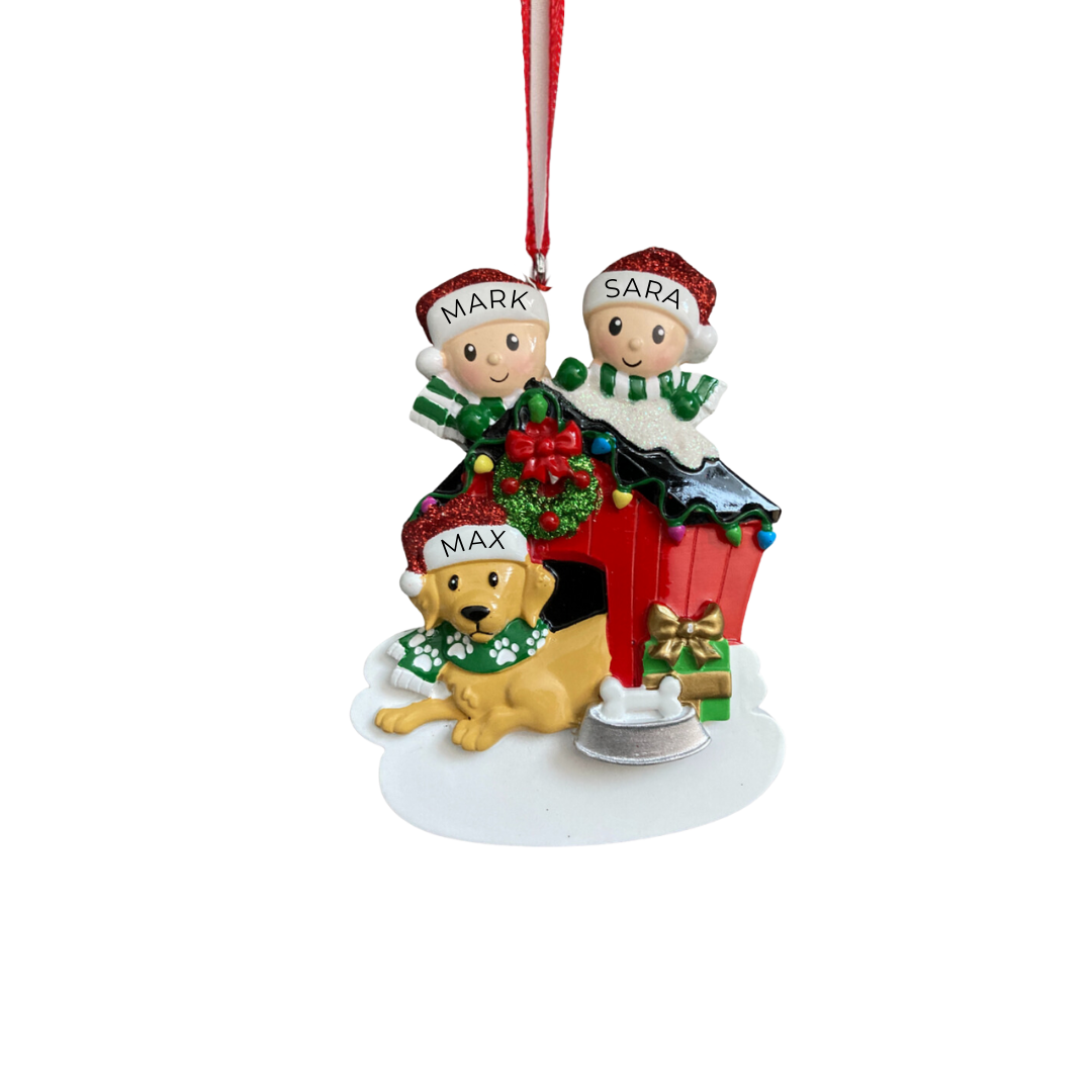 Couple with Dog in Doghouse Ornament