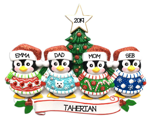 Christmas Sweater Penguin Family of 4 Ornament