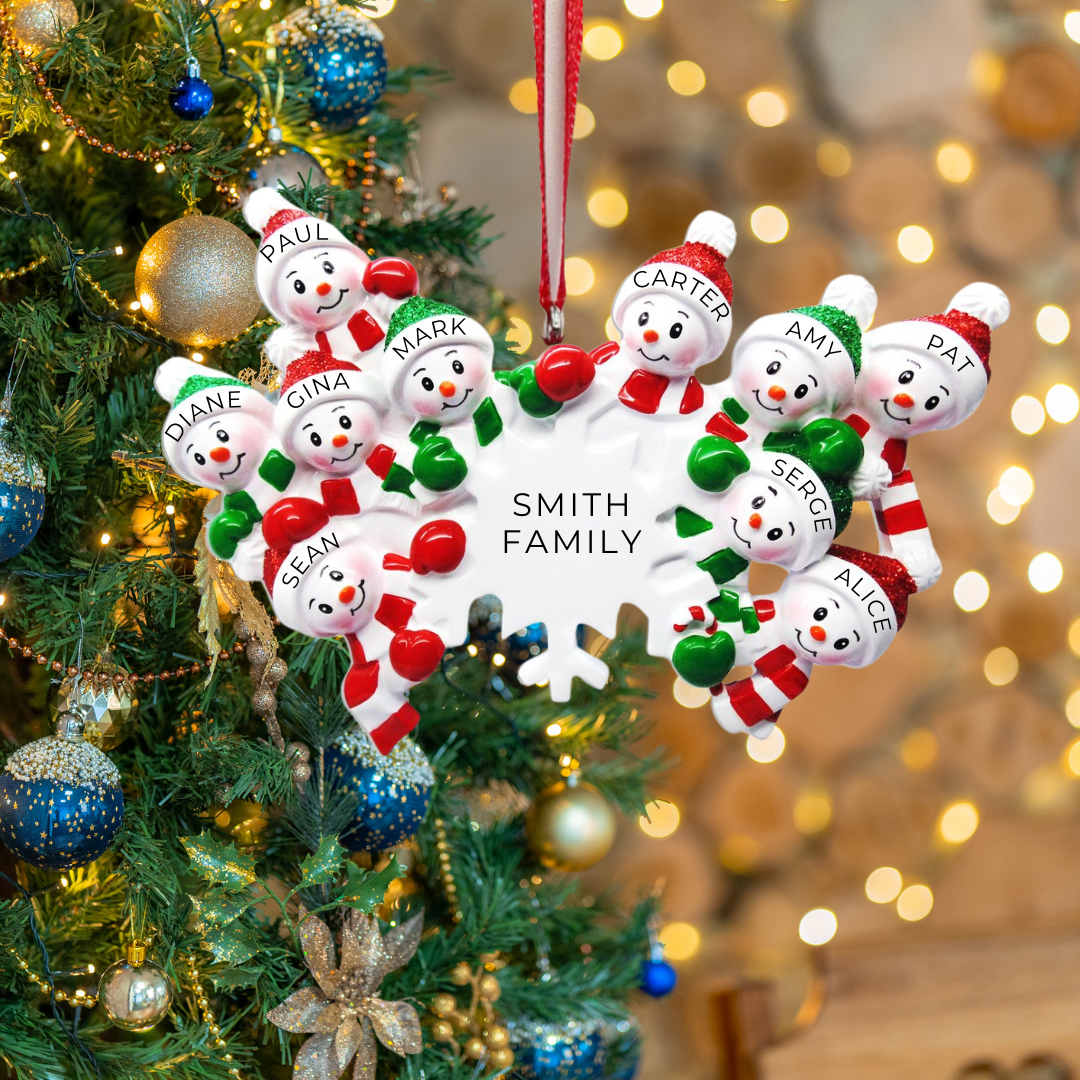 Snowman Snowflake Family of 9 Ornament