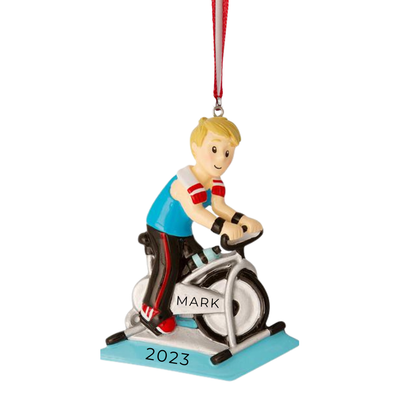 Spin Bike Boy Ornament