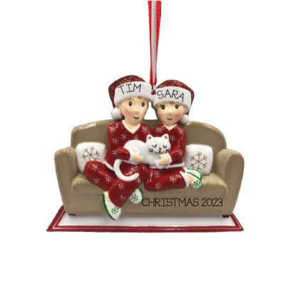 Family with Cat (Couple to Family of 6) Ornament