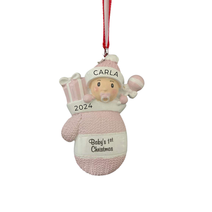 Baby Girl in Mitt Ornament