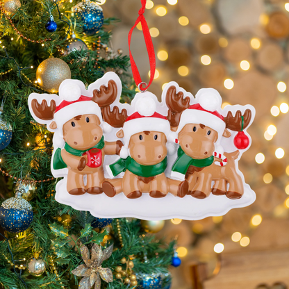 Cutesy Moose Couple Family of 3 Ornament