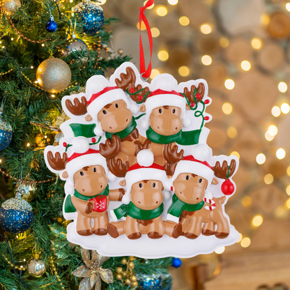 Cutesy Moose Family of 5 Ornament