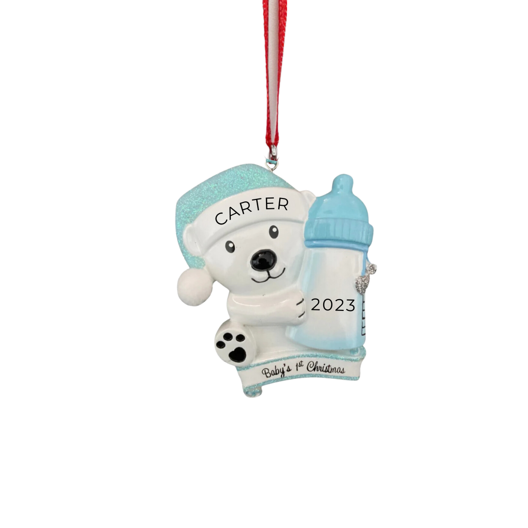 Baby Bear Bottle - Blue & Pink Ornament