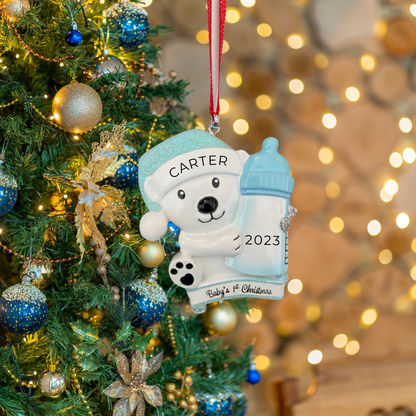 Baby Bear Bottle - Blue & Pink Ornament