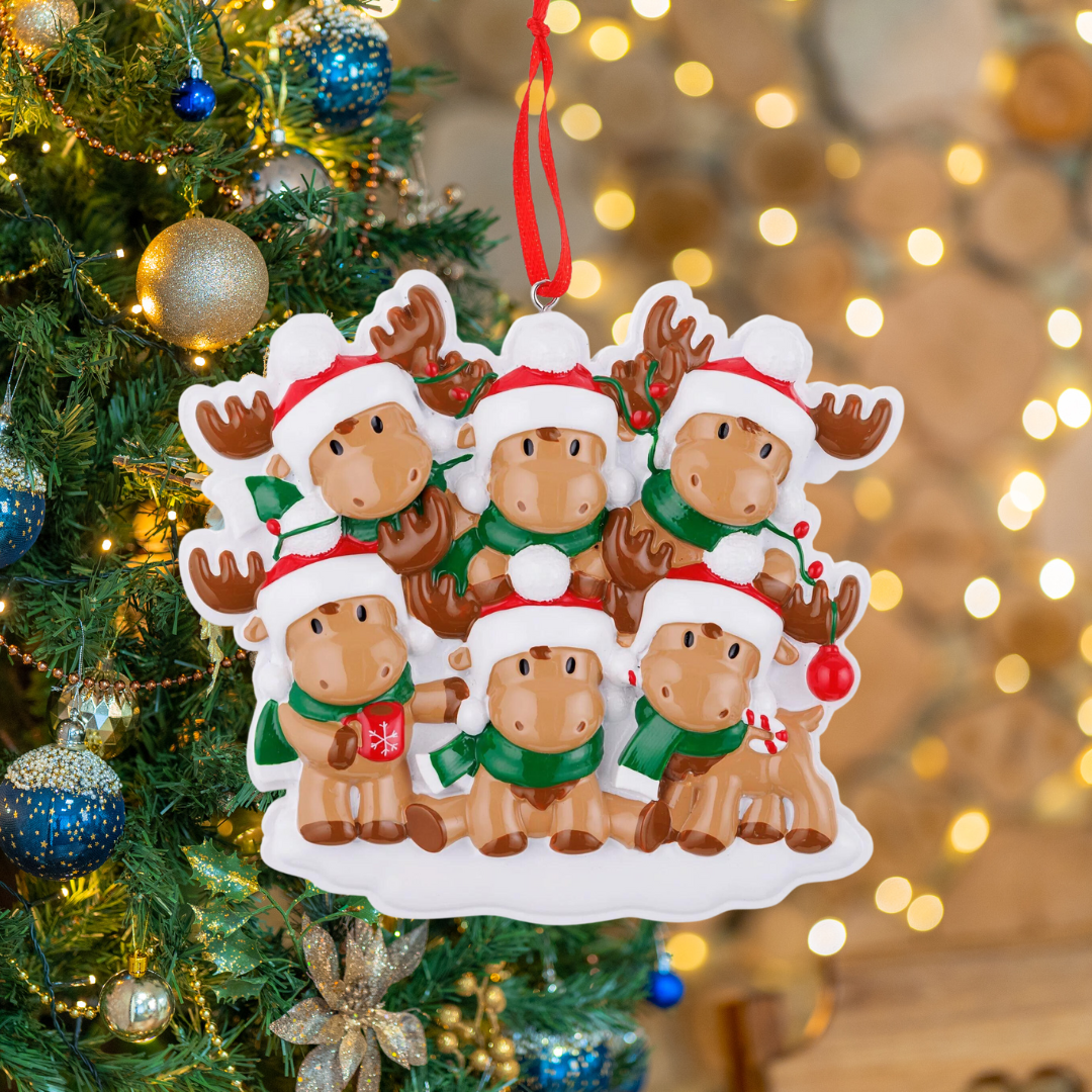 Cutesy Moose Family of 6 Ornament