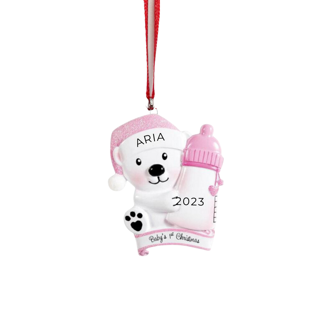 Baby Bear Bottle - Blue & Pink Ornament