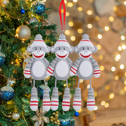 Sock Monkey Family of 3 Ornament