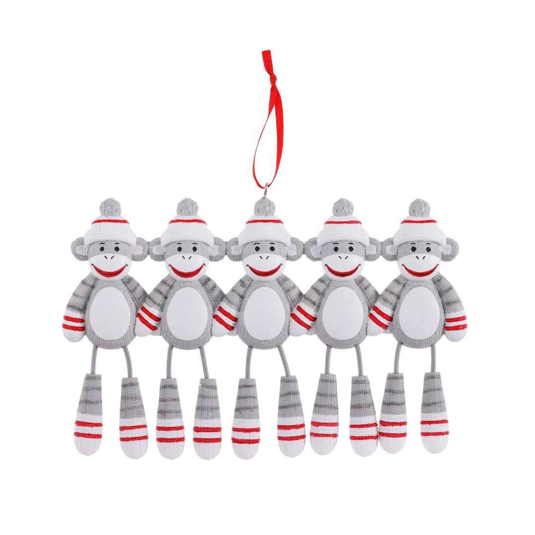 Sock Monkey Family of 5 Ornament