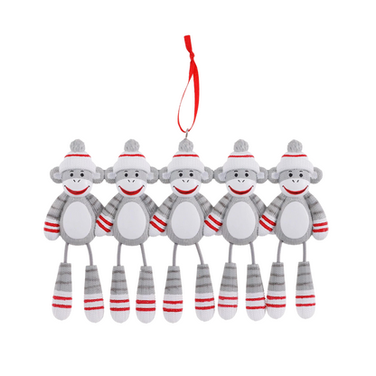 Sock Monkey Family of 5 Ornament