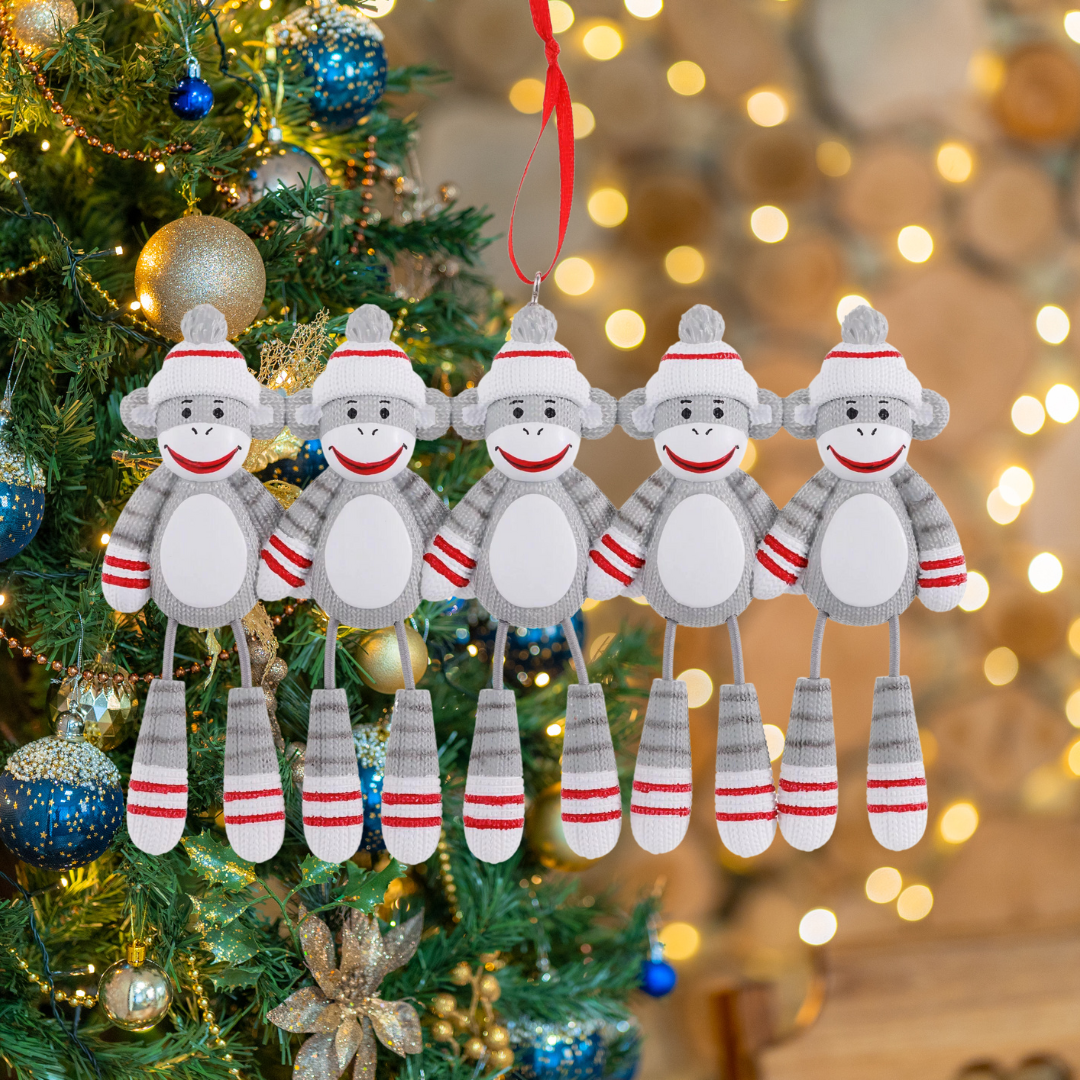 Sock Monkey Family of 5 Ornament