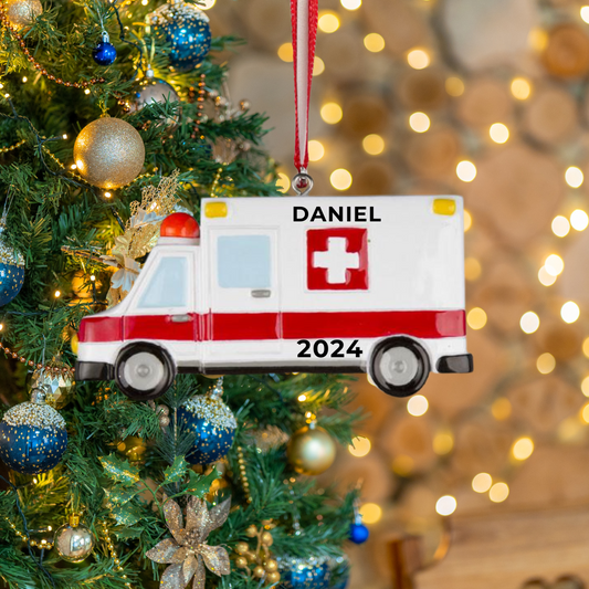 Personalized Ambulance Ornament, custom holiday gift