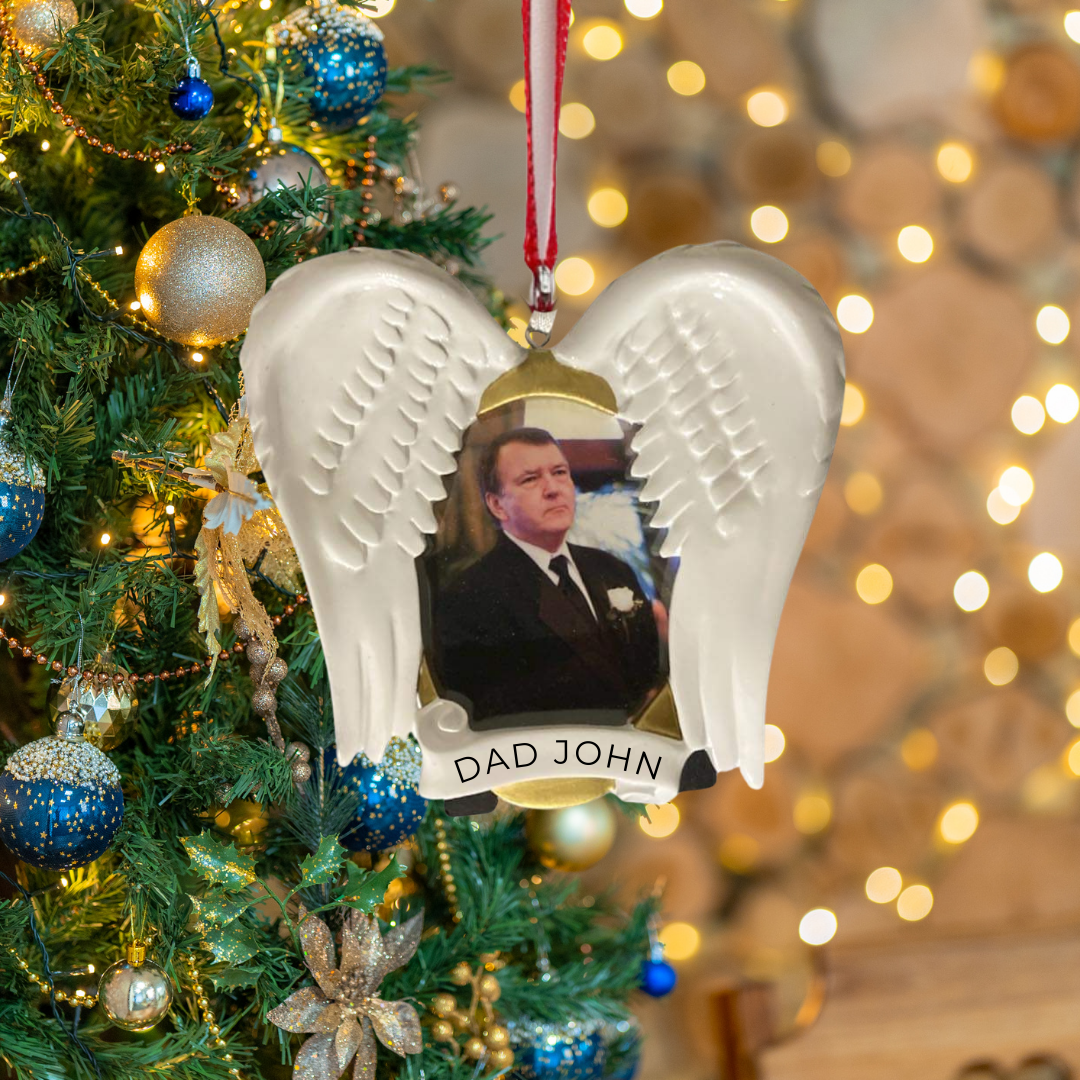 Personalized Angel Wing Frame Ornament, custom holiday gift