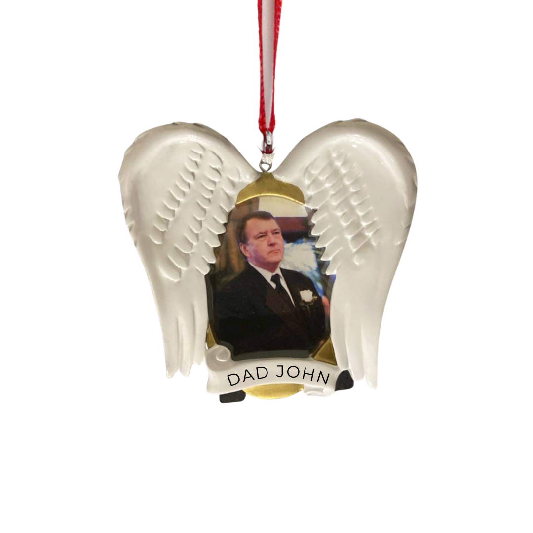 Personalized Angel Wing Frame Ornament, custom holiday gift