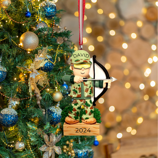 Personalized Archery Hunter Ornament, custom holiday gift