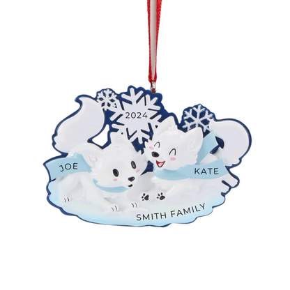 Personalized Arctic Fox Family of 2 Ornament - Custom Holiday Gift