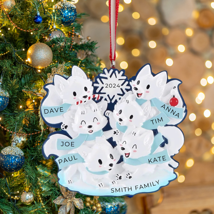 Personalized Arctic Fox Family of 6 Ornament - Custom Holiday Gift