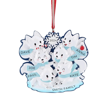 Personalized Arctic Fox Family of 6 Ornament - Custom Holiday Gift