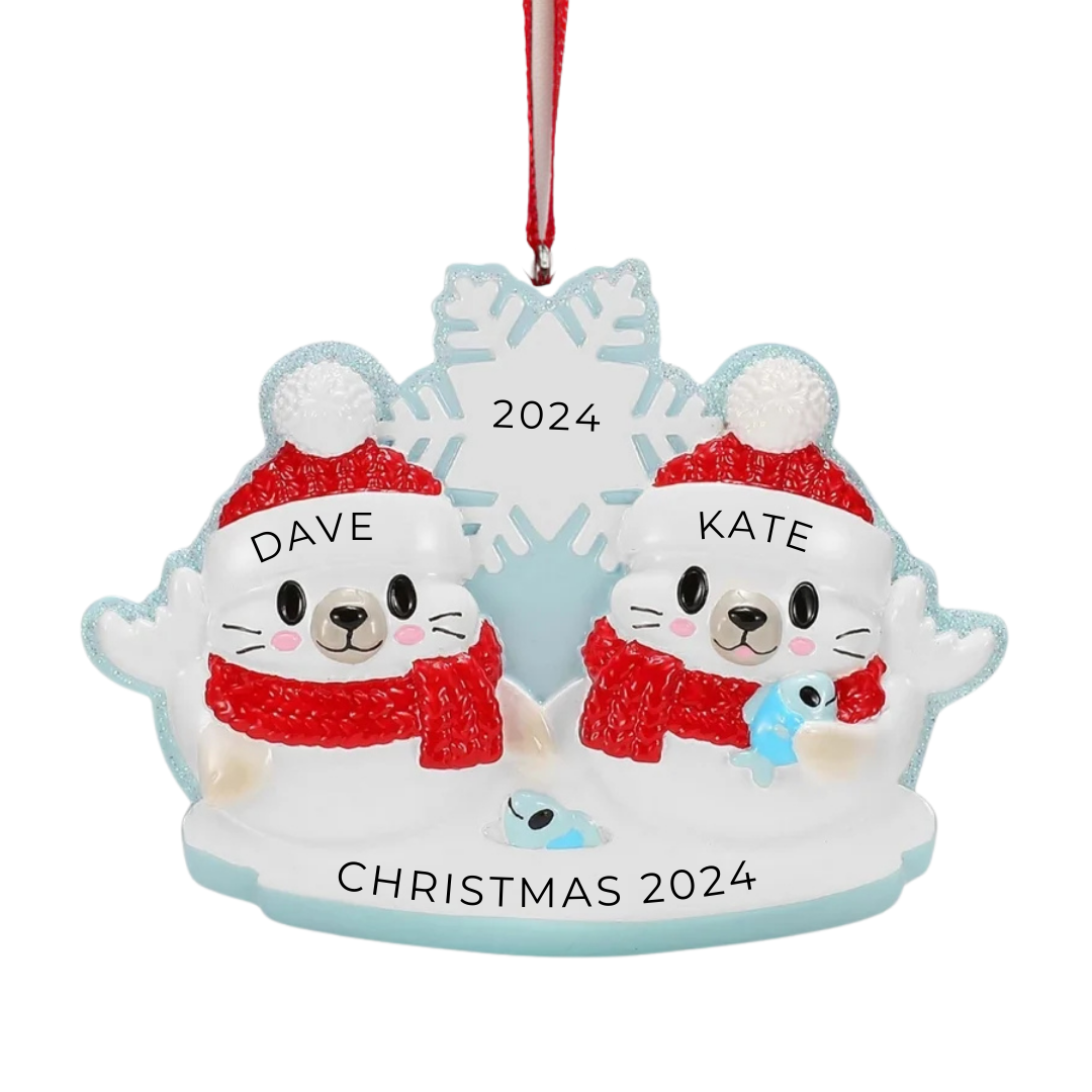 Personalized Arctic Seal Family of 2 Ornament - Custom Holiday Gift 