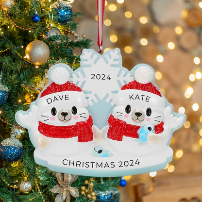 Personalized Arctic Seal Family of 2 Ornament - Custom Holiday Gift 