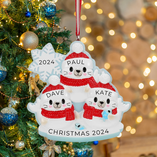 Personalized Arctic Seal Family of 3 Ornament - Custom Holiday Gift