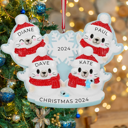 Personalized Arctic Seal Family of 4 Ornament - Custom Holiday Gift