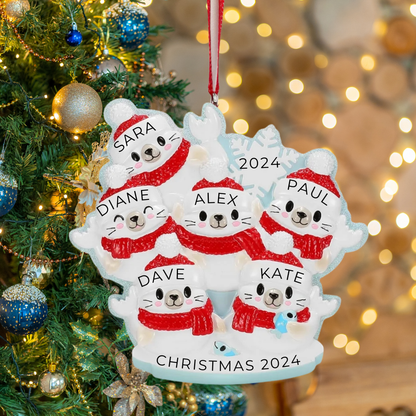 Personalized Arctic Seal Family of 6 Ornament - Custom Holiday Gift