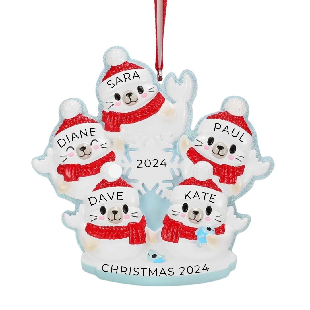 Personalized Arctic Seal Family of 6 Ornament - Custom Holiday Gift