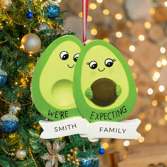 Personalized Avocado Family Expecting Ornament - Custom Holiday Gift