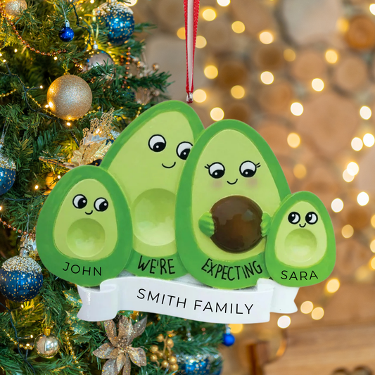 Personalized Avocado Family Expecting w/2 Children Ornament - Custom Holiday Gift