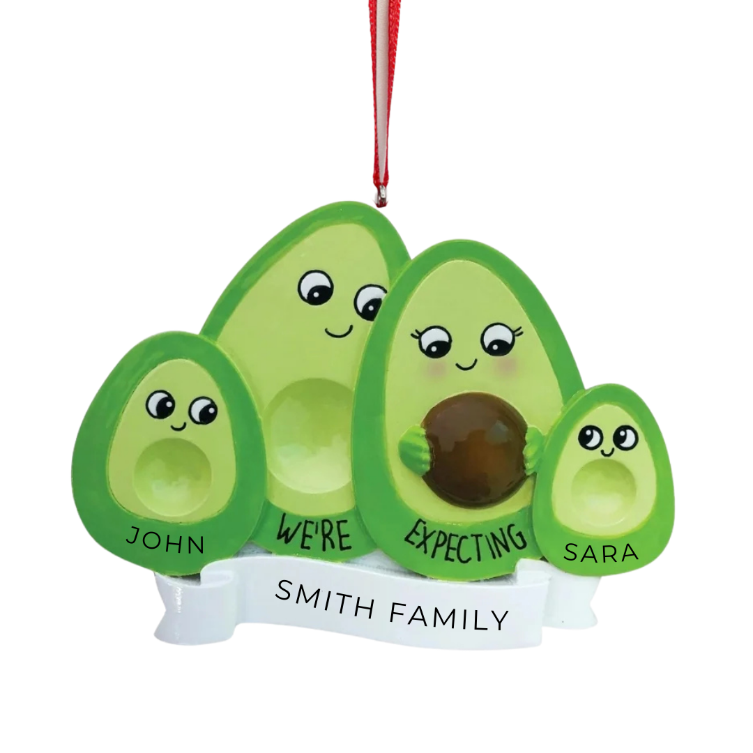 Personalized Avocado Family Expecting w/2 Children Ornament - Custom Holiday Gift