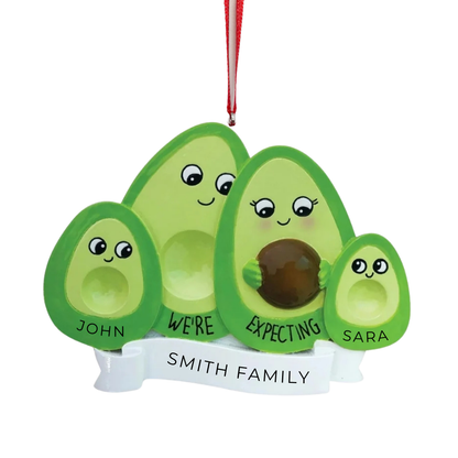 Personalized Avocado Family Expecting w/2 Children Ornament - Custom Holiday Gift