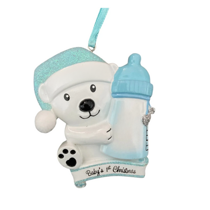 Baby Bear Bottle - Blue & Pink Ornament