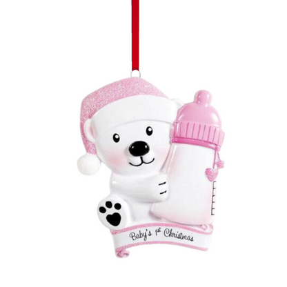 Baby Bear Bottle - Blue & Pink Ornament