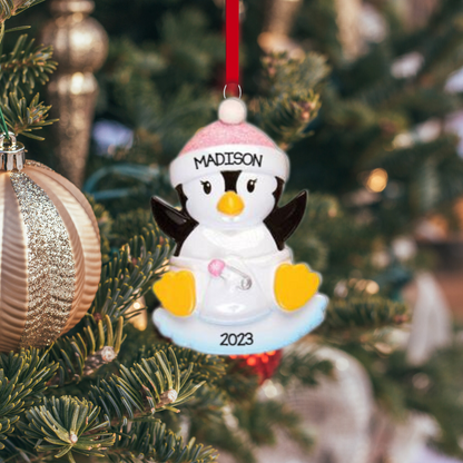 Baby Penguin Pink & Blue Ornament