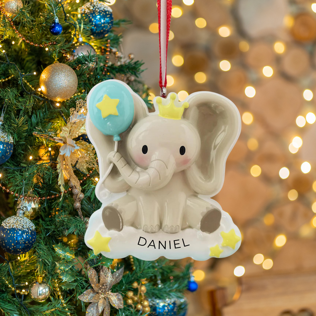 Personalized Baby Elephant Ornament, custom holiday gift