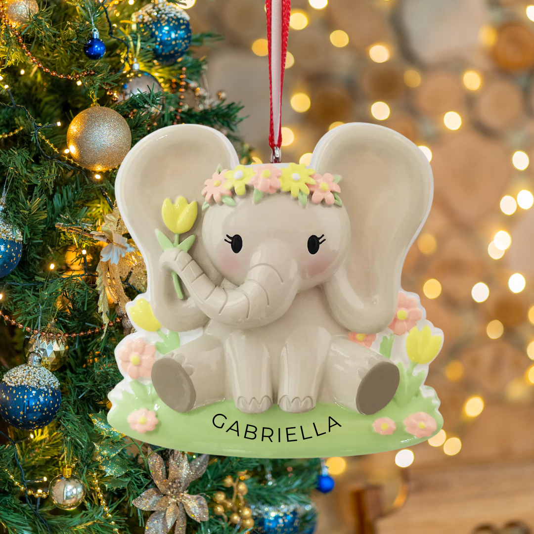 Personalized Baby Elephant Ornament, custom holiday gift