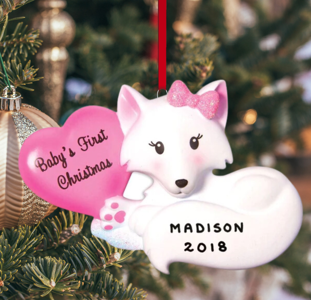 Personalized Baby Fox - Pink & Blue Ornament, custom holiday gift