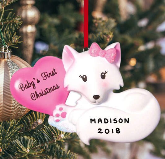 Personalized Baby Fox - Pink & Blue Ornament, custom holiday gift