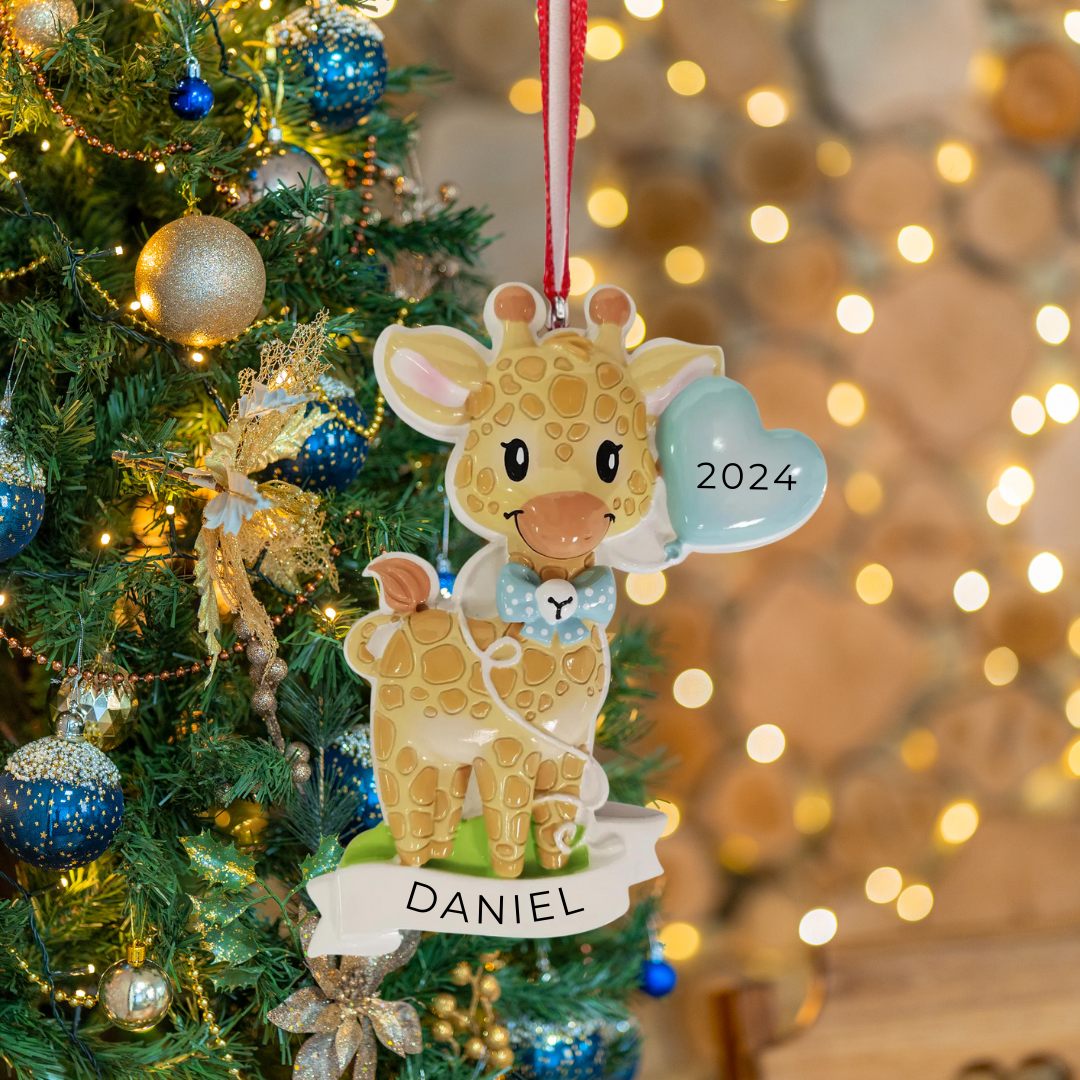 Personalized Baby Giraffe Ornament, custom holiday gift