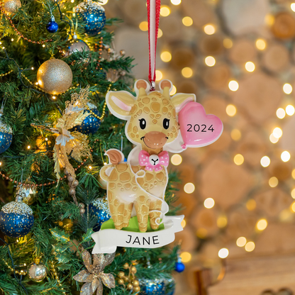 Personalized Baby Giraffe Ornament, custom holiday gift