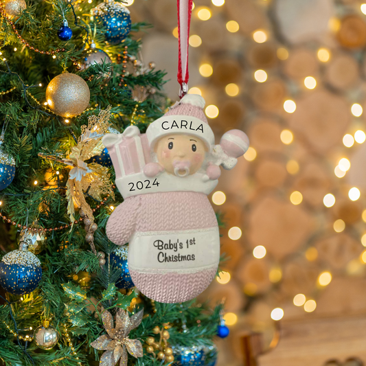 Personalized Baby Girl in Mitt Ornament, custom holiday gift