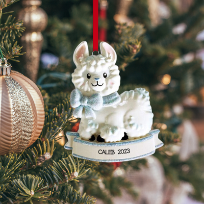 Personalized Baby Llama - Pink & Blue Ornament, custom holiday gift