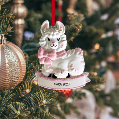 Personalized Baby Llama - Pink & Blue Ornament, custom holiday gift