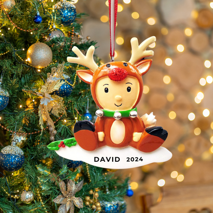 Personalized Baby Reindeer Ornament, custom holiday gift