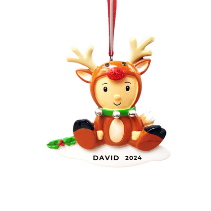 Personalized Baby Reindeer Ornament, custom holiday gift