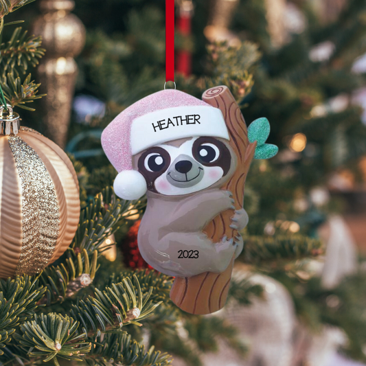 Personalized Baby Sloth - Blue & Pink Ornament, custom holiday gift