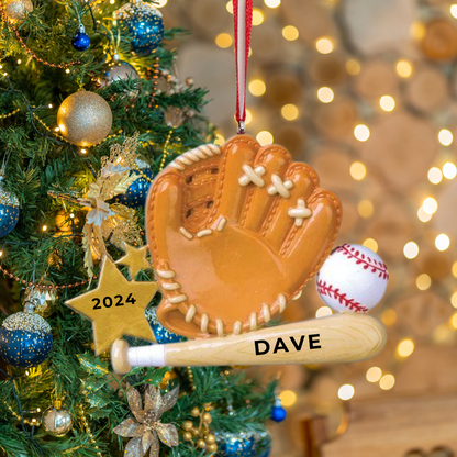 Personalized Baseball Glove Ornament, custom holiday gift