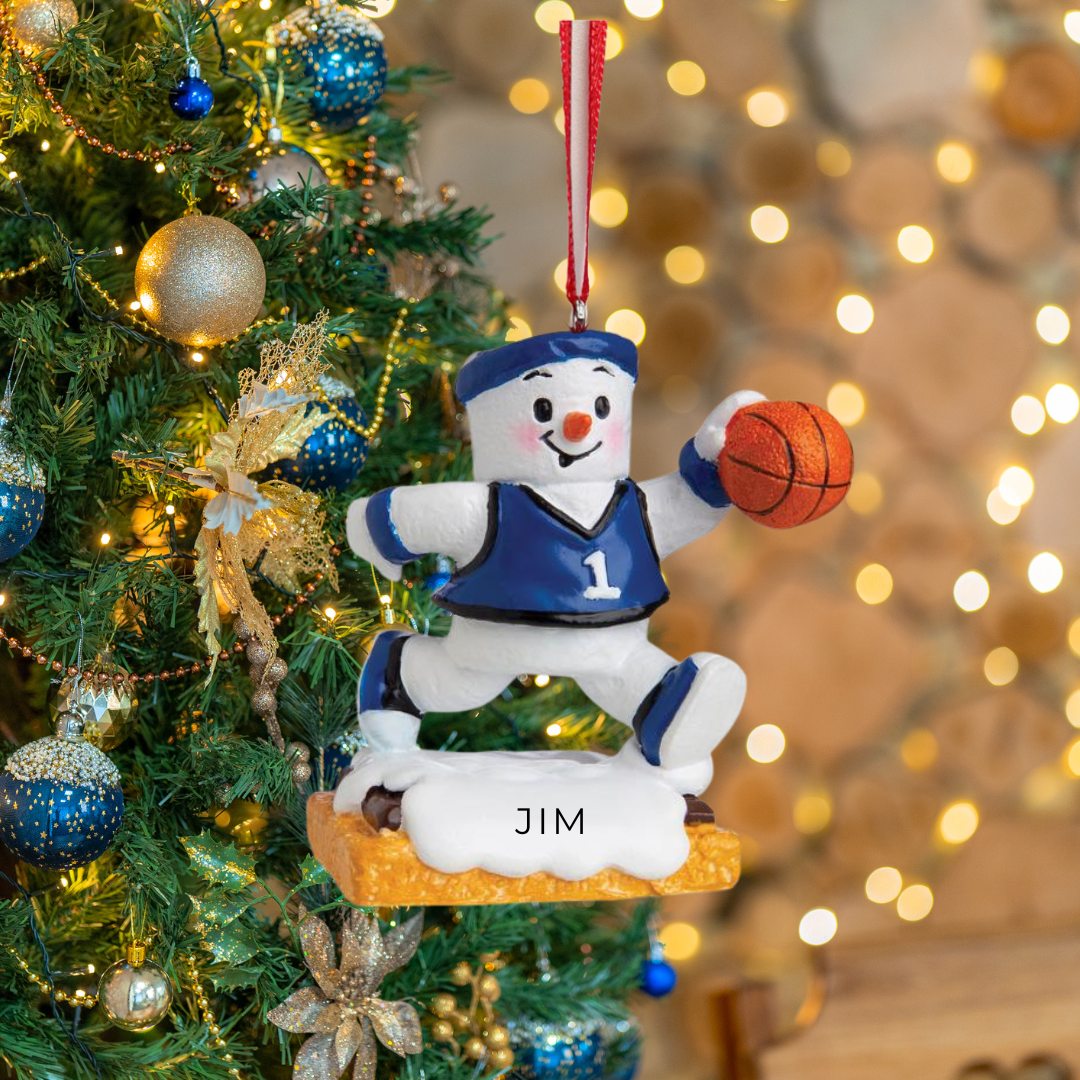 Personalized Basketball Snowman Ornament, custom holiday gift